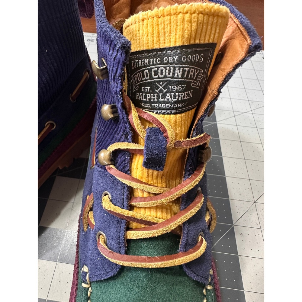 Polo Country Ralph Lauren NWOB SZ 9 Boots Multicolor Suede Corduroy Ranger - Picture 6 of 11